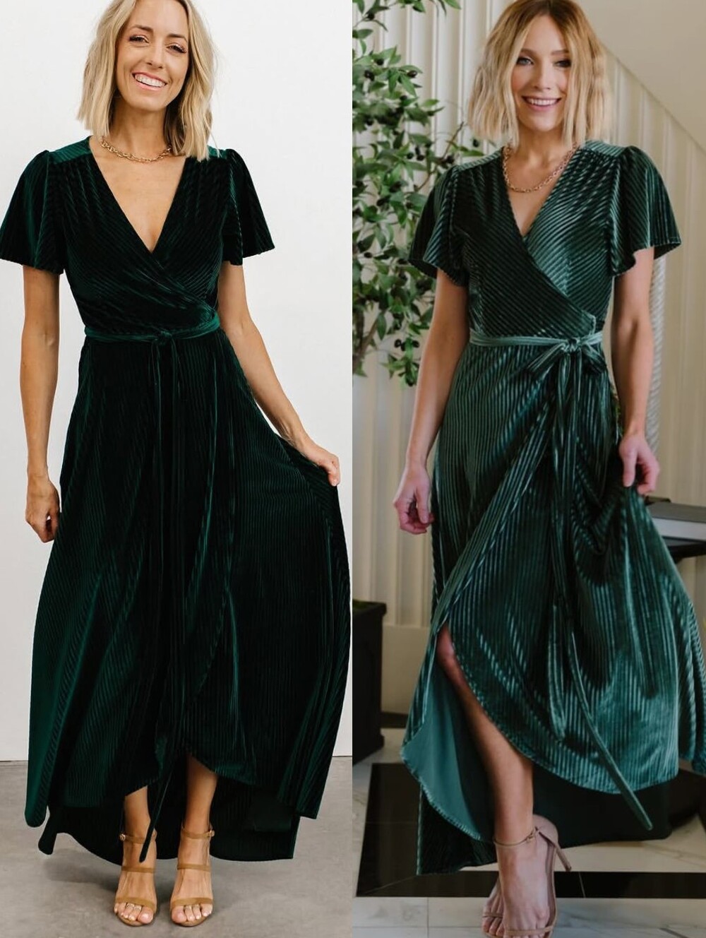 NWT Baltic Born Andi Ribbed Velvet Wrap Dress in Emerald Green